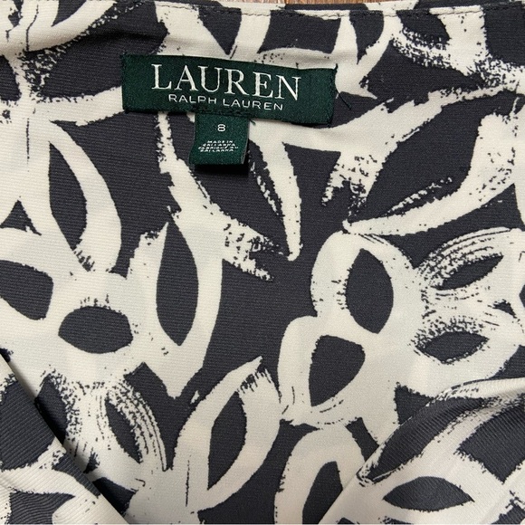 Lauren Ralph Lauren Grey and White Ruched Wrap Dress Size 8 V Neck Bodycon - Picture 9 of 13